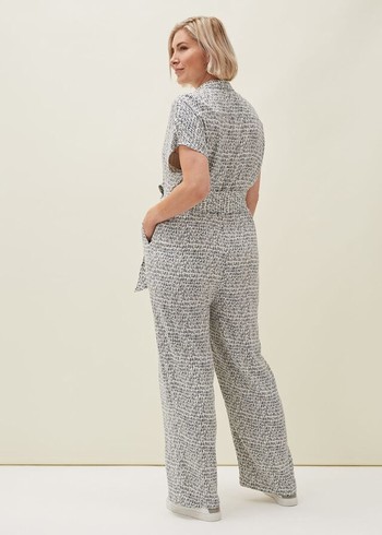 Phase Eight Paige Abstract Print Jumpsuit Navy/White Australia | DO5893017